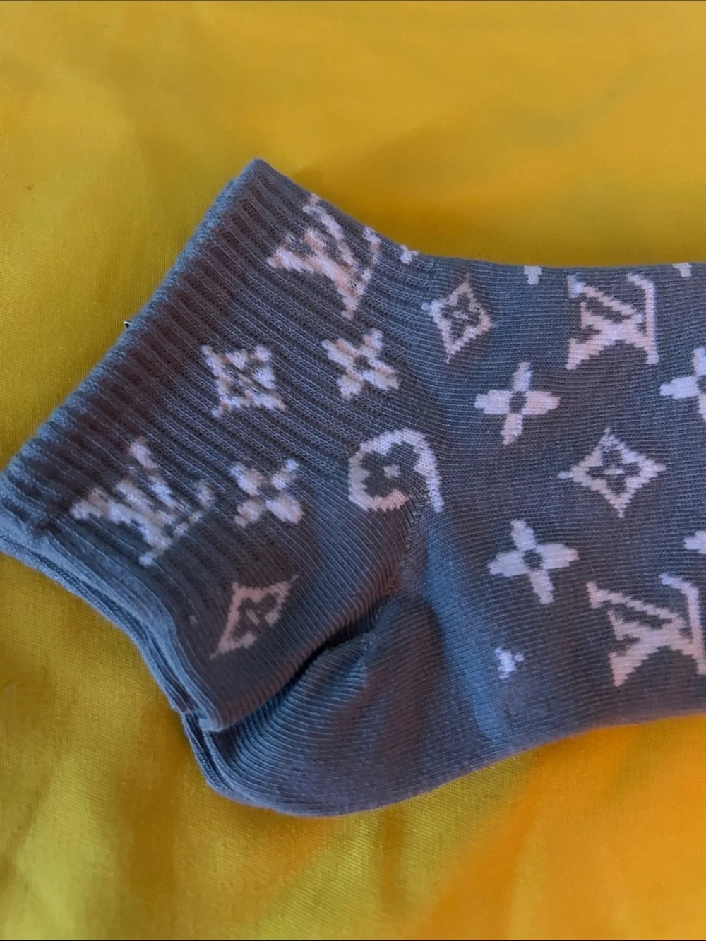 Louis Vuitton Gray and White Monogram Low-Cut Socks Average price $34